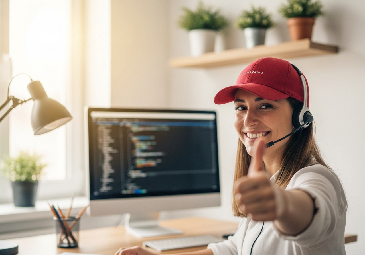 Support America technician giving a thumbs up during a live remote session