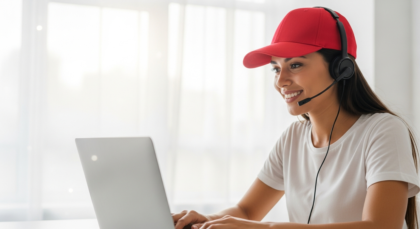 A friendly U.S.-based Support America technician on a headset, helping a customer remotely